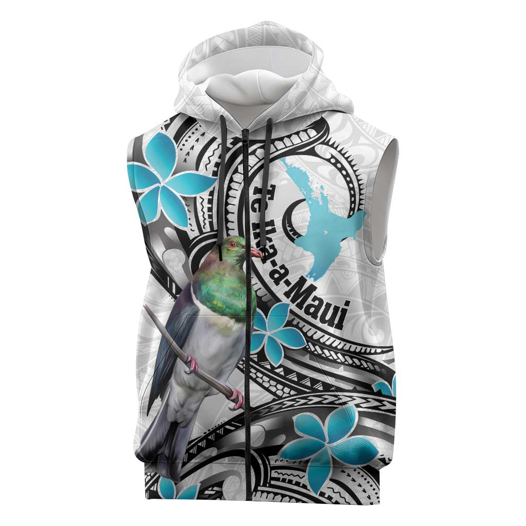 Aotearoa Te Ika-a-Maui Sleeveless Zip Hoodie South Island Kekeru Maori Koru LT14 White - Polynesian Pride