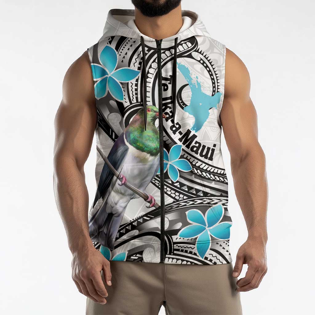 Aotearoa Te Ika-a-Maui Sleeveless Zip Hoodie South Island Kekeru Maori Koru LT14 - Polynesian Pride