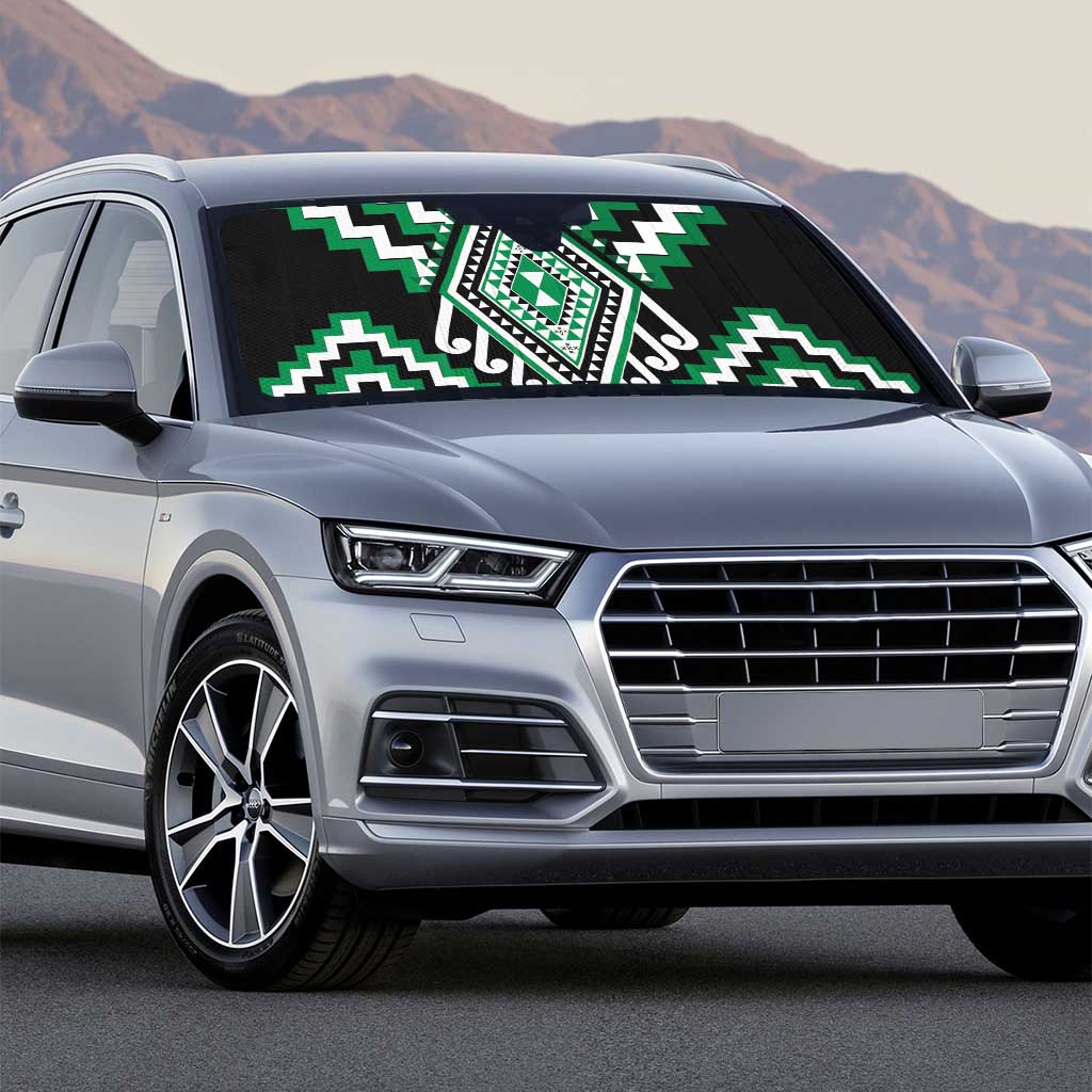 Green New Zealand Taniko Poutama Patikitiki Auto Sun Shade - Polynesian Pride