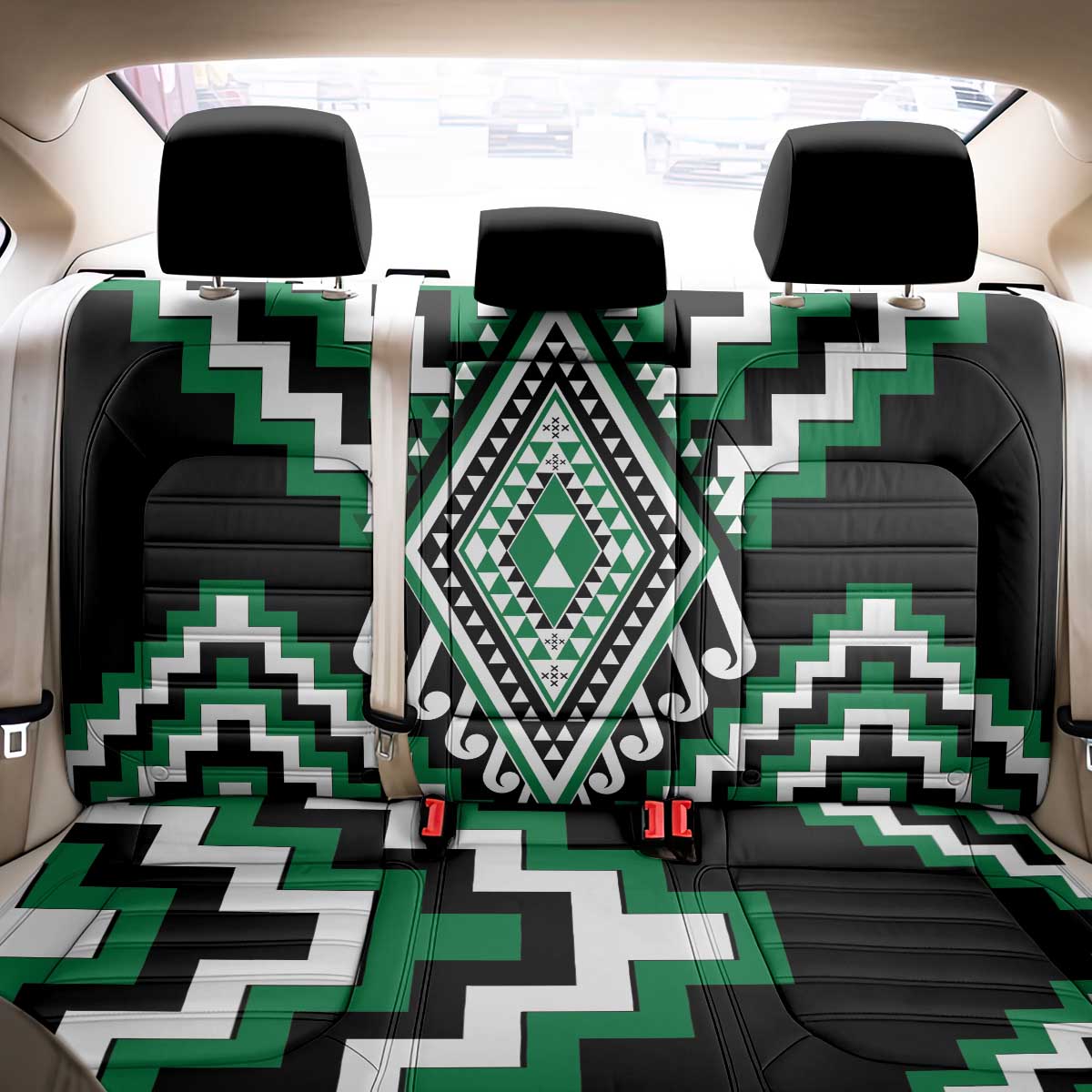 Green Aotearoa Taniko Poutama Patikitiki Back Car Seat Cover