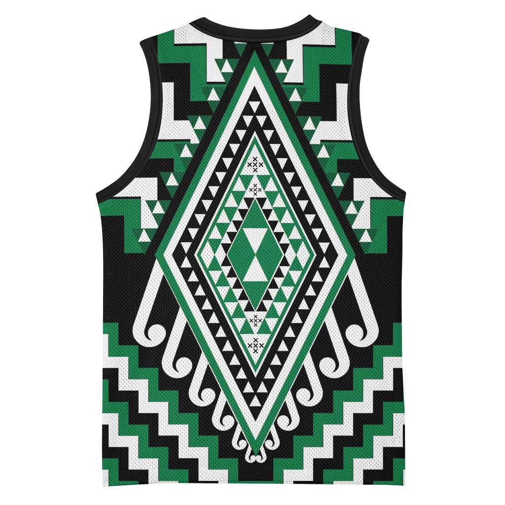Green New Zealand Taniko Poutama Patikitiki Basketball Jersey - Polynesian Pride
