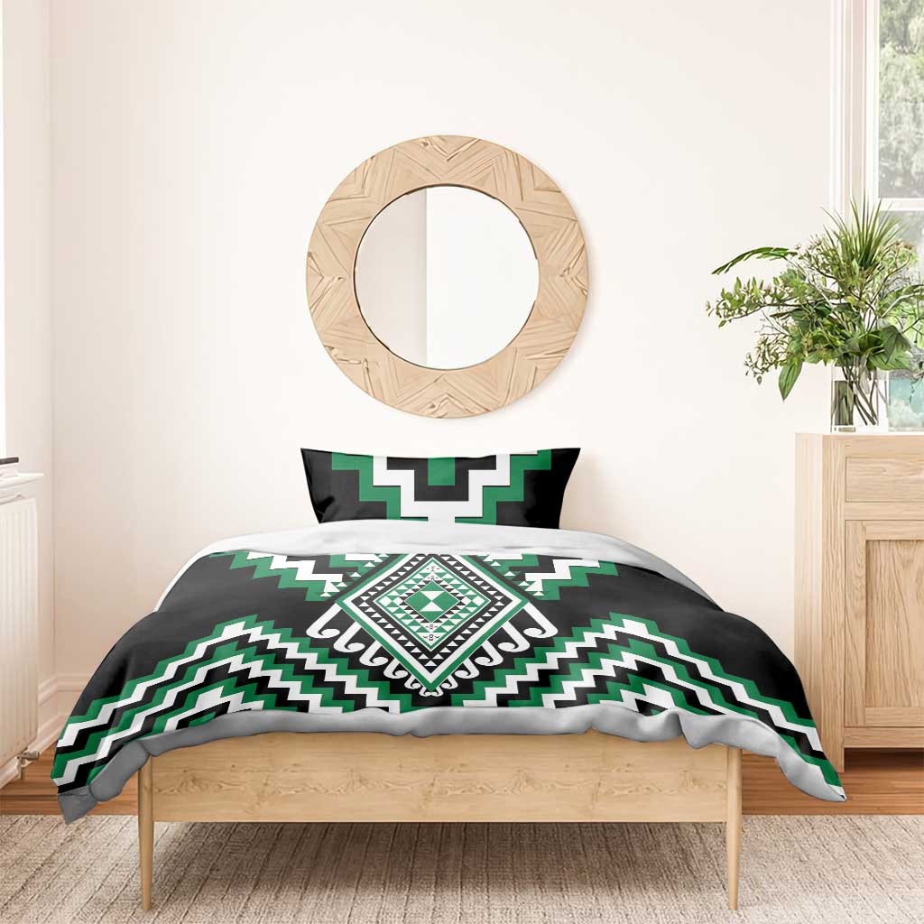 Green Aotearoa Taniko Poutama Patikitiki Bedding Set