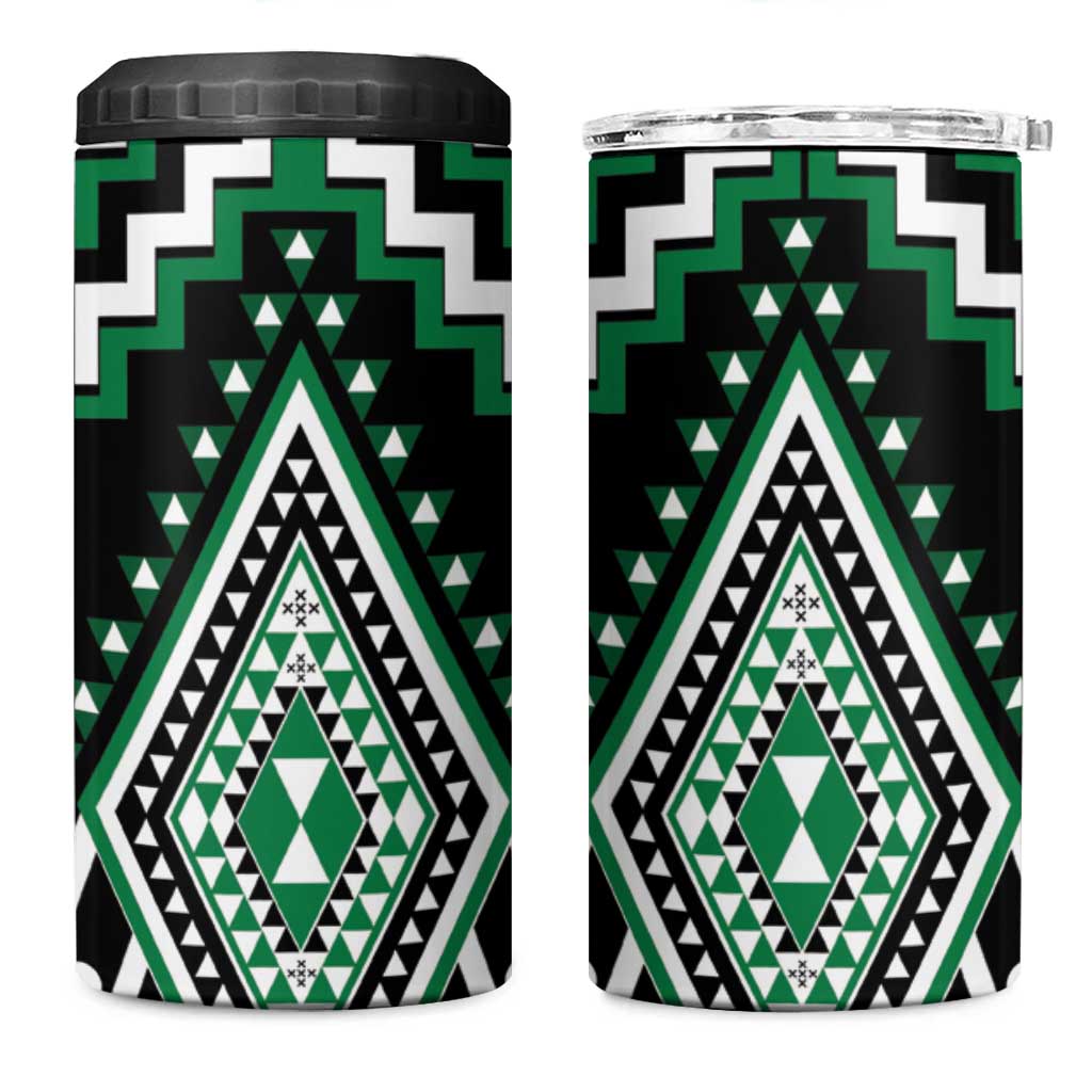 Green Aotearoa Taniko Poutama Patikitiki 4 in 1 Can Cooler Tumbler LT14 One Size: 16 oz Green - Polynesian Pride
