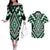 Green Aotearoa Taniko Poutama Patikitiki Couples Matching Off The Shoulder Long Sleeve Dress and Hawaiian Shirt
