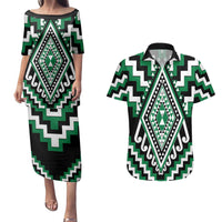 Green Aotearoa Taniko Poutama Patikitiki Couples Matching Puletasi and Hawaiian Shirt LT14 Green - Polynesian Pride