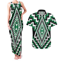 Green Aotearoa Taniko Poutama Patikitiki Couples Matching Tank Maxi Dress and Hawaiian Shirt LT14 Green - Polynesian Pride