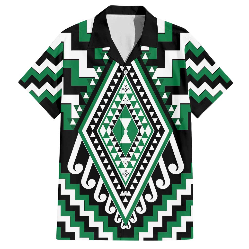 Green Aotearoa Taniko Poutama Patikitiki Family Matching Long Sleeve Bodycon Dress and Hawaiian Shirt LT14 Dad's Shirt - Short Sleeve Green - Polynesian Pride