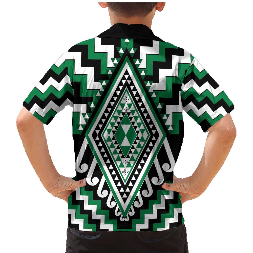 Green Aotearoa Taniko Poutama Patikitiki Family Matching Mermaid Dress and Hawaiian Shirt LT14 - Polynesian Pride