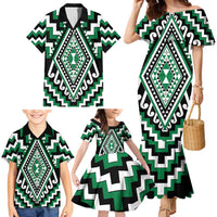 Green Aotearoa Taniko Poutama Patikitiki Family Matching Mermaid Dress and Hawaiian Shirt LT14 - Polynesian Pride