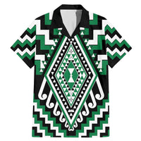 Green Aotearoa Taniko Poutama Patikitiki Family Matching Mermaid Dress and Hawaiian Shirt LT14 Dad's Shirt - Short Sleeve Green - Polynesian Pride
