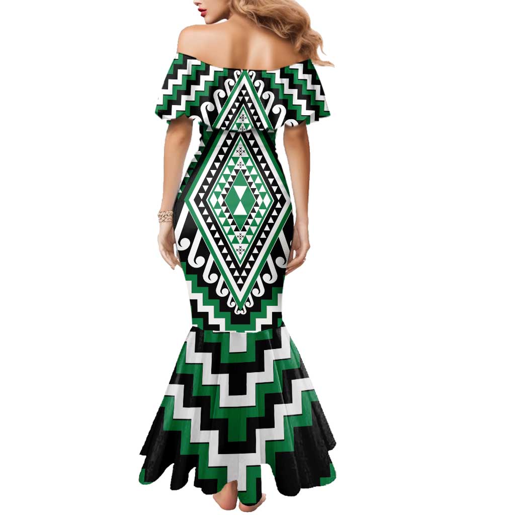 Green Aotearoa Taniko Poutama Patikitiki Family Matching Mermaid Dress and Hawaiian Shirt LT14 - Polynesian Pride