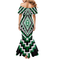 Green Aotearoa Taniko Poutama Patikitiki Family Matching Mermaid Dress and Hawaiian Shirt LT14 - Polynesian Pride