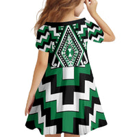 Green Aotearoa Taniko Poutama Patikitiki Family Matching Off The Shoulder Long Sleeve Dress and Hawaiian Shirt