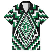 Green Aotearoa Taniko Poutama Patikitiki Family Matching Off Shoulder Maxi Dress and Hawaiian Shirt