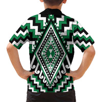 Green Aotearoa Taniko Poutama Patikitiki Family Matching Short Sleeve Bodycon Dress and Hawaiian Shirt LT14 - Polynesian Pride