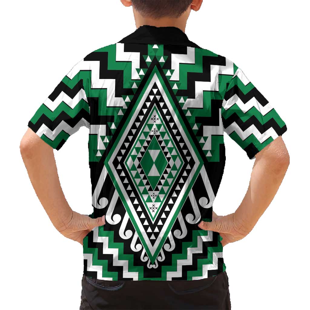 Green Aotearoa Taniko Poutama Patikitiki Family Matching Summer Maxi Dress and Hawaiian Shirt