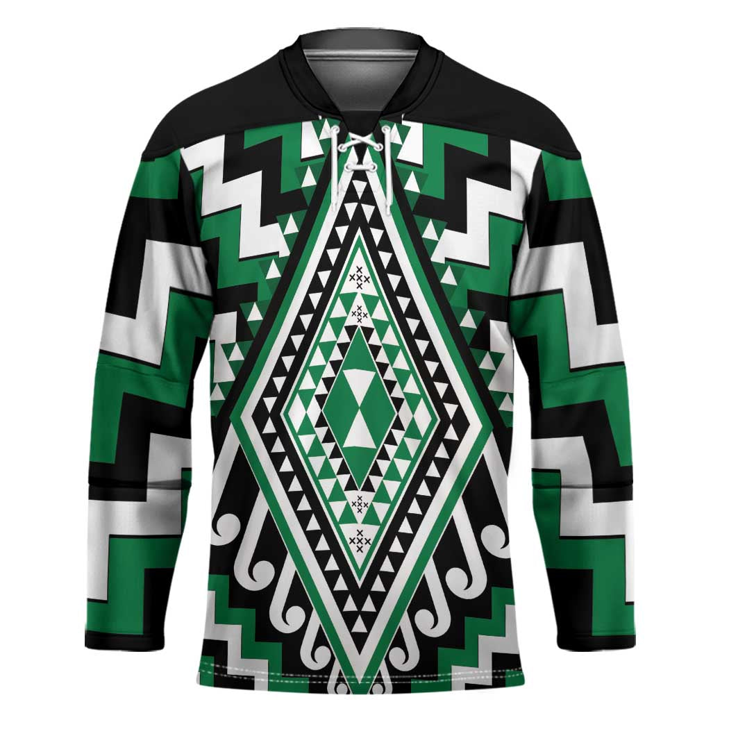Green New Zealand Taniko Poutama Patikitiki Hockey Jersey LT14 Unisex Green - Polynesian Pride