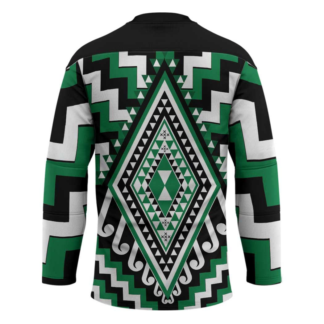 Green New Zealand Taniko Poutama Patikitiki Hockey Jersey LT14 - Polynesian Pride