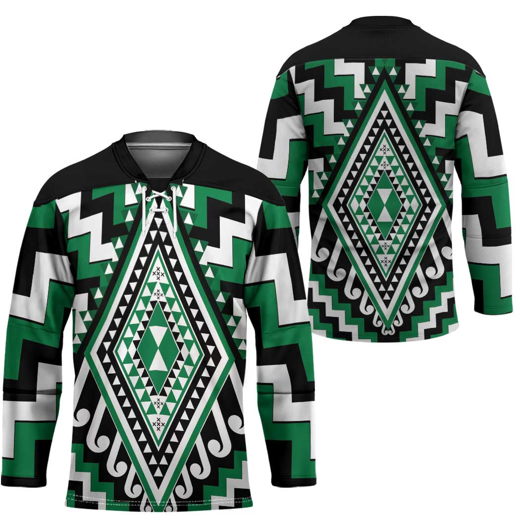 Green New Zealand Taniko Poutama Patikitiki Hockey Jersey LT14 - Polynesian Pride