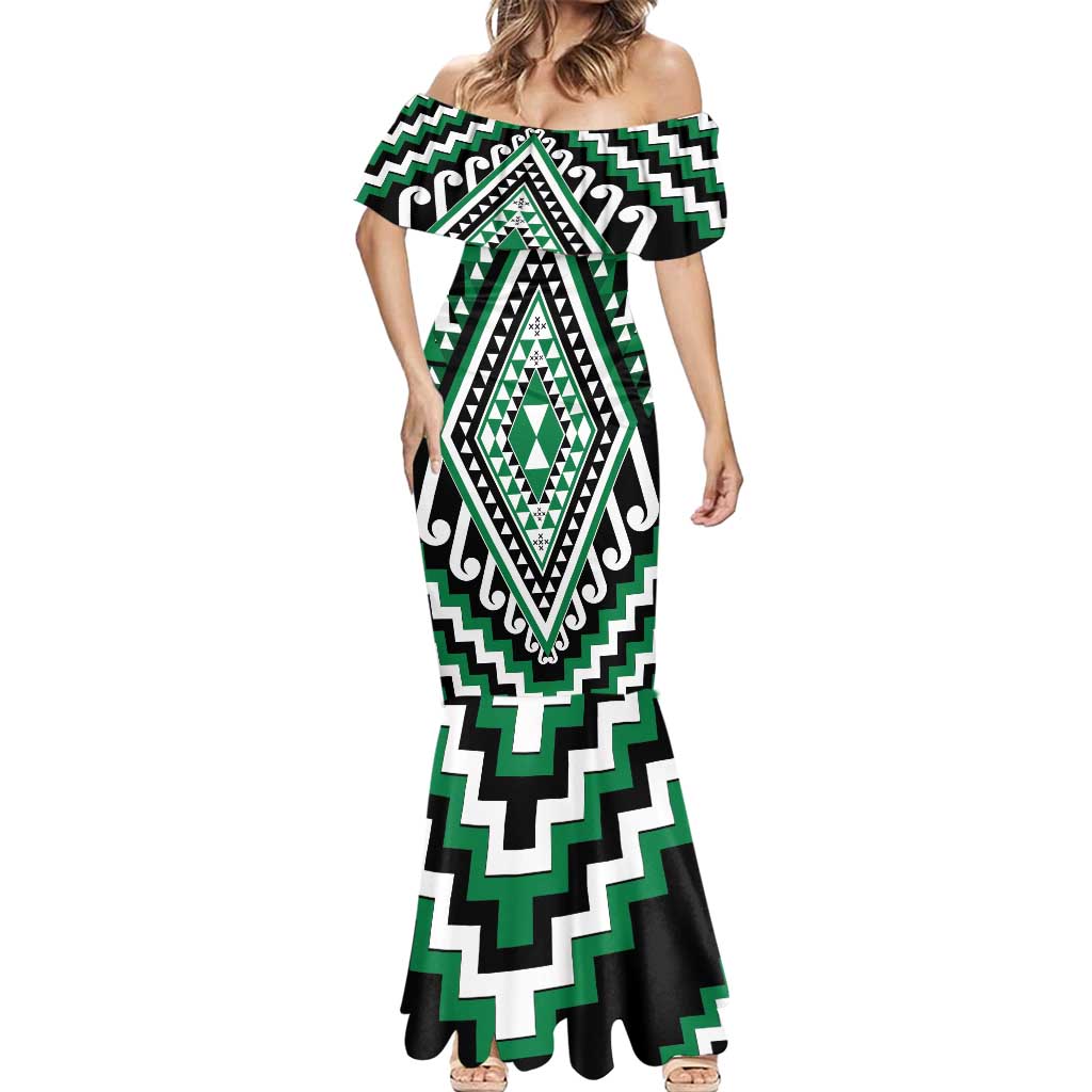 Green Aotearoa Taniko Poutama Patikitiki Mermaid Dress