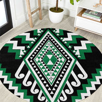 Green Aotearoa Taniko Poutama Patikitiki Round Carpet
