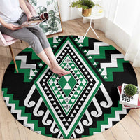 Green Aotearoa Taniko Poutama Patikitiki Round Carpet