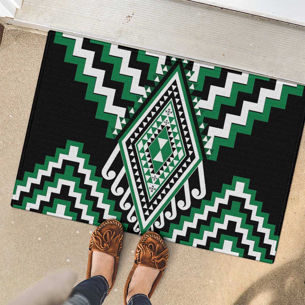 Green Aotearoa Taniko Poutama Patikitiki Rubber Doormat