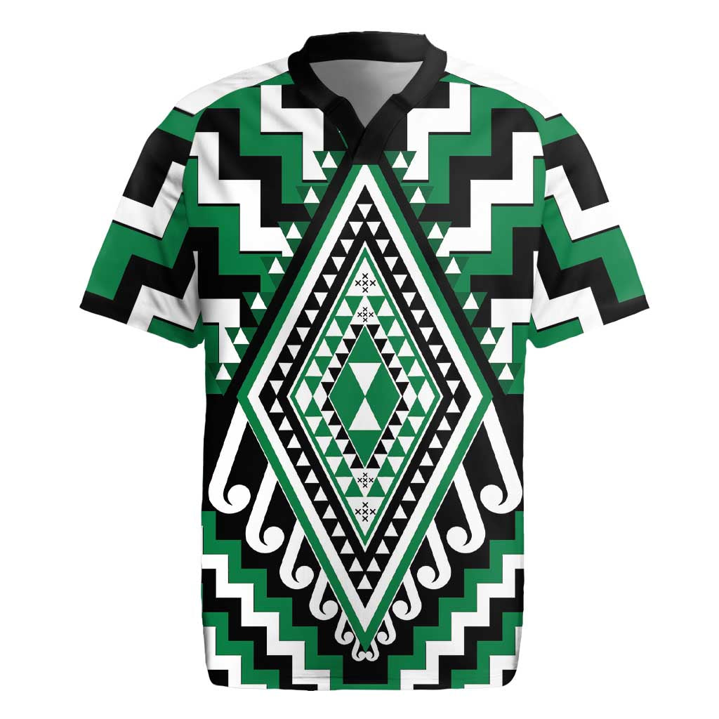 Green Aotearoa Taniko Poutama Patikitiki Rugby Jersey LT14 Green - Polynesian Pride
