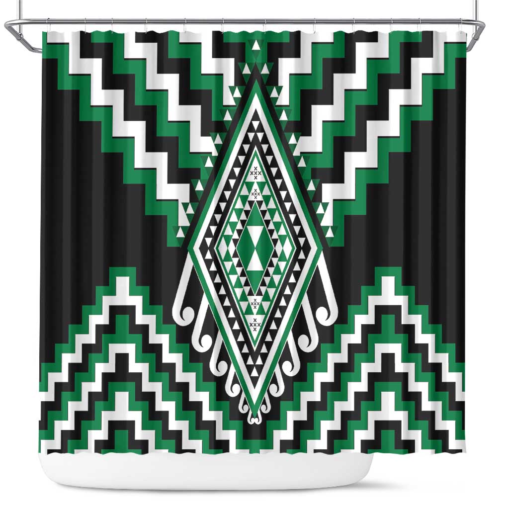 Green Aotearoa Taniko Poutama Patikitiki Shower Curtain