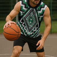 Green New Zealand Taniko Poutama Patikitiki Sleeveless Hoodie - Polynesian Pride