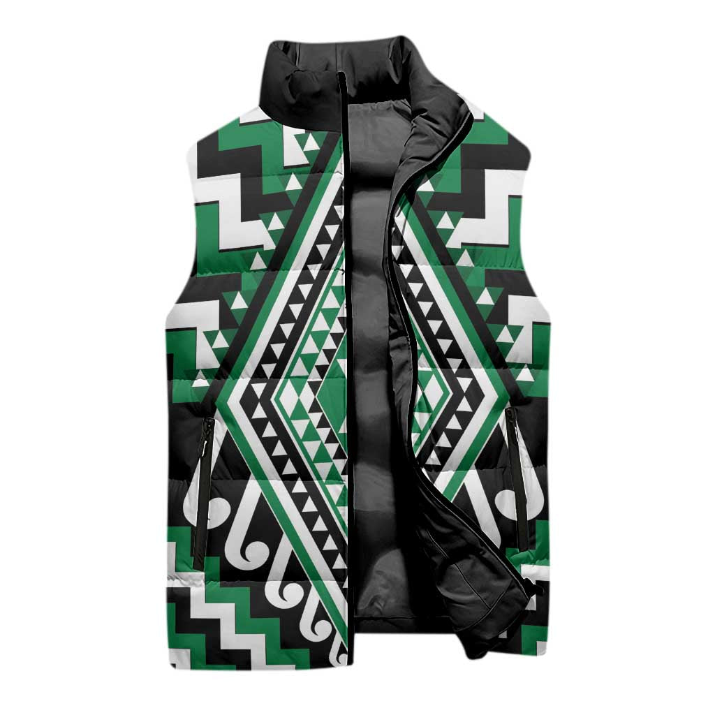 Green New Zealand Taniko Poutama Patikitiki Sleeveless Puffer Jacket - Polynesian Pride