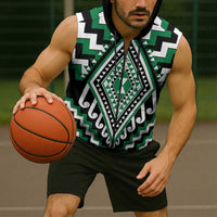 Green New Zealand Taniko Poutama Patikitiki Sleeveless Zip Hoodie LT14 - Polynesian Pride