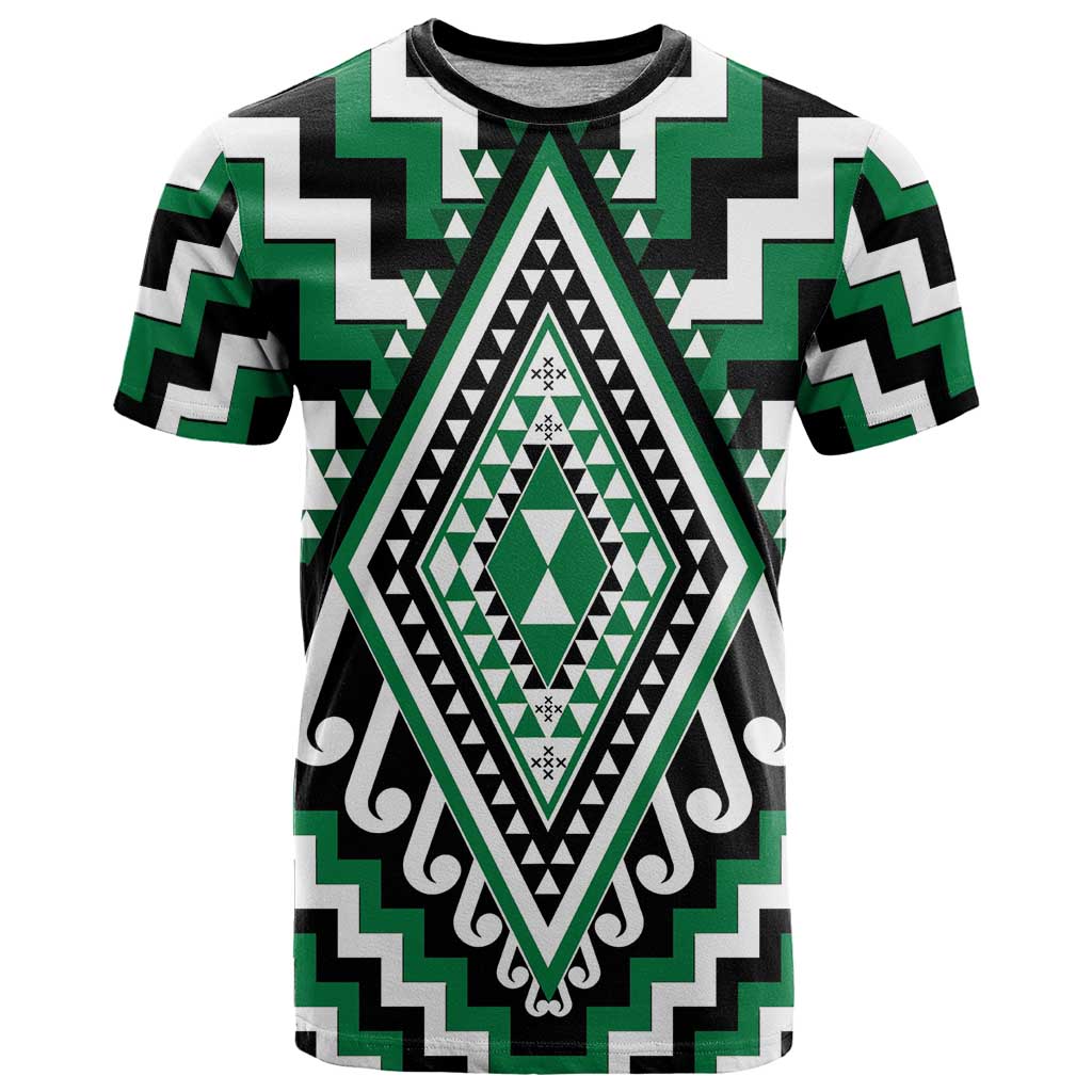 Green Aotearoa Taniko Poutama Patikitiki T Shirt LT14 Green - Polynesian Pride