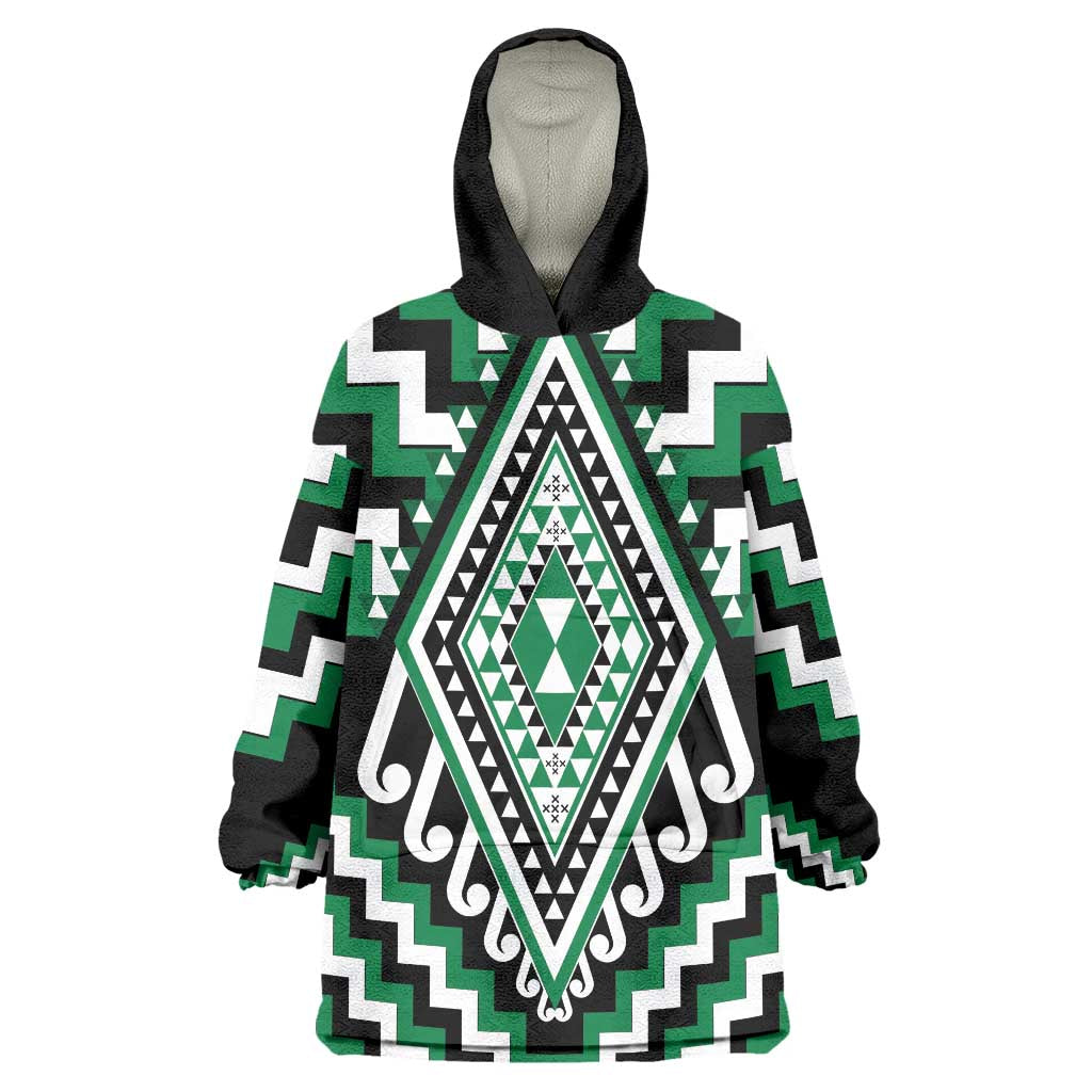 Green Aotearoa Taniko Poutama Patikitiki Wearable Blanket Hoodie