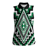 Green Aotearoa Taniko Poutama Patikitiki Women Sleeveless Polo Shirt LT14 Female Green - Polynesian Pride