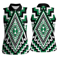 Green Aotearoa Taniko Poutama Patikitiki Women Sleeveless Polo Shirt LT14 - Polynesian Pride