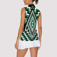 Green Aotearoa Taniko Poutama Patikitiki Women Sleeveless Polo Shirt LT14 - Polynesian Pride