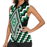 Green Aotearoa Taniko Poutama Patikitiki Women Sleeveless Polo Shirt LT14 - Polynesian Pride