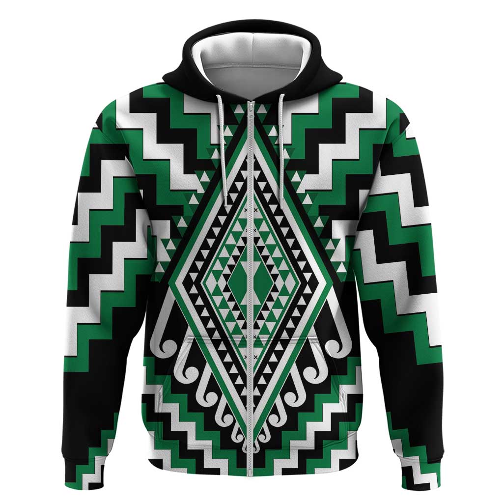 Green Aotearoa Taniko Poutama Patikitiki Zip Hoodie