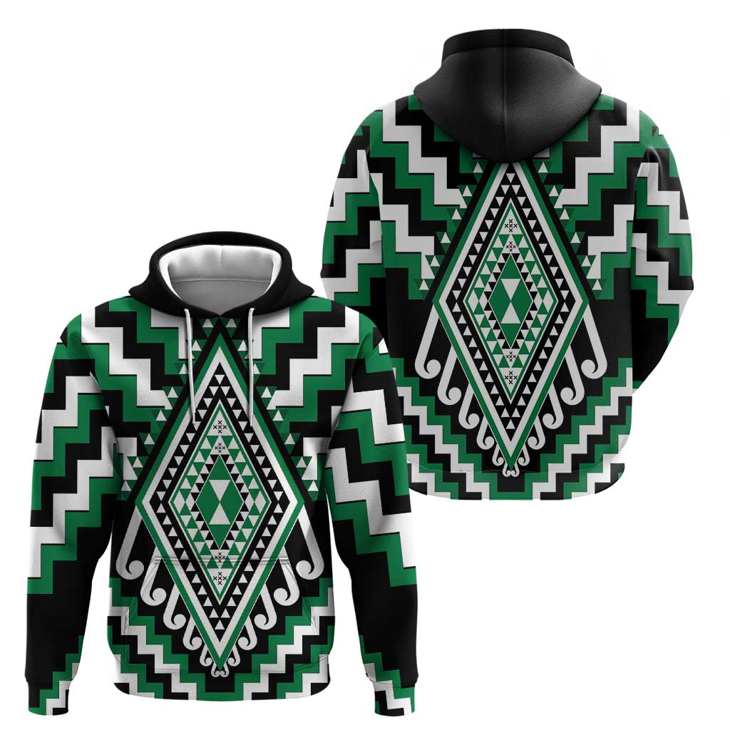 Green Aotearoa Taniko Poutama Patikitiki Zip Hoodie