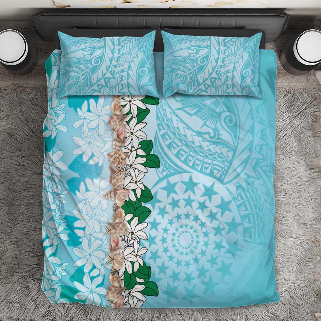 Cook Islands Tiare Maori With Conch Shell Bedding Set Pasifika Fest Polynesian Tattoo Turquoise LT14 Turquoise - Polynesian Pride
