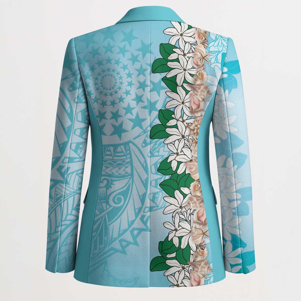 Cook Islands Tiare Maori With Conch Shell Blazer Pasifika Fest Polynesian Tattoo Turquoise LT14 - Polynesian Pride