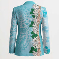 Cook Islands Tiare Maori With Conch Shell Blazer Pasifika Fest Polynesian Tattoo Turquoise LT14 - Polynesian Pride