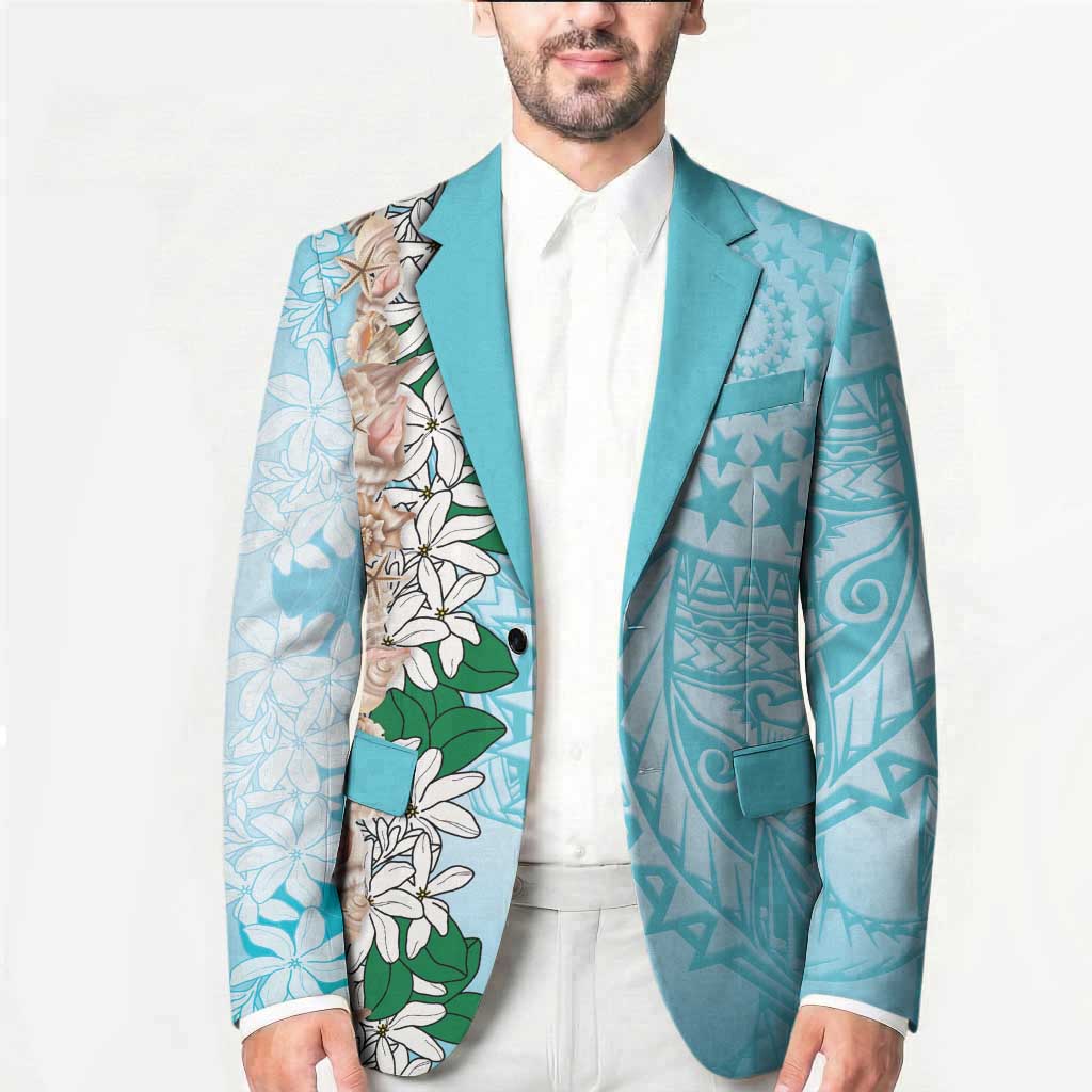 Cook Islands Tiare Maori With Conch Shell Blazer Pasifika Fest Polynesian Tattoo Turquoise LT14 - Polynesian Pride