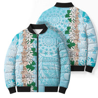 Cook Islands Tiare Maori With Conch Shell Bomber Puffer Jacket Pasifika Fest Polynesian Tattoo Turquoise
