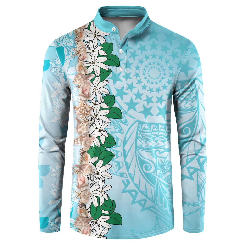 Cook Islands Tiare Maori With Conch Shell Button Sweatshirt Pasifika Fest Polynesian Tattoo Turquoise