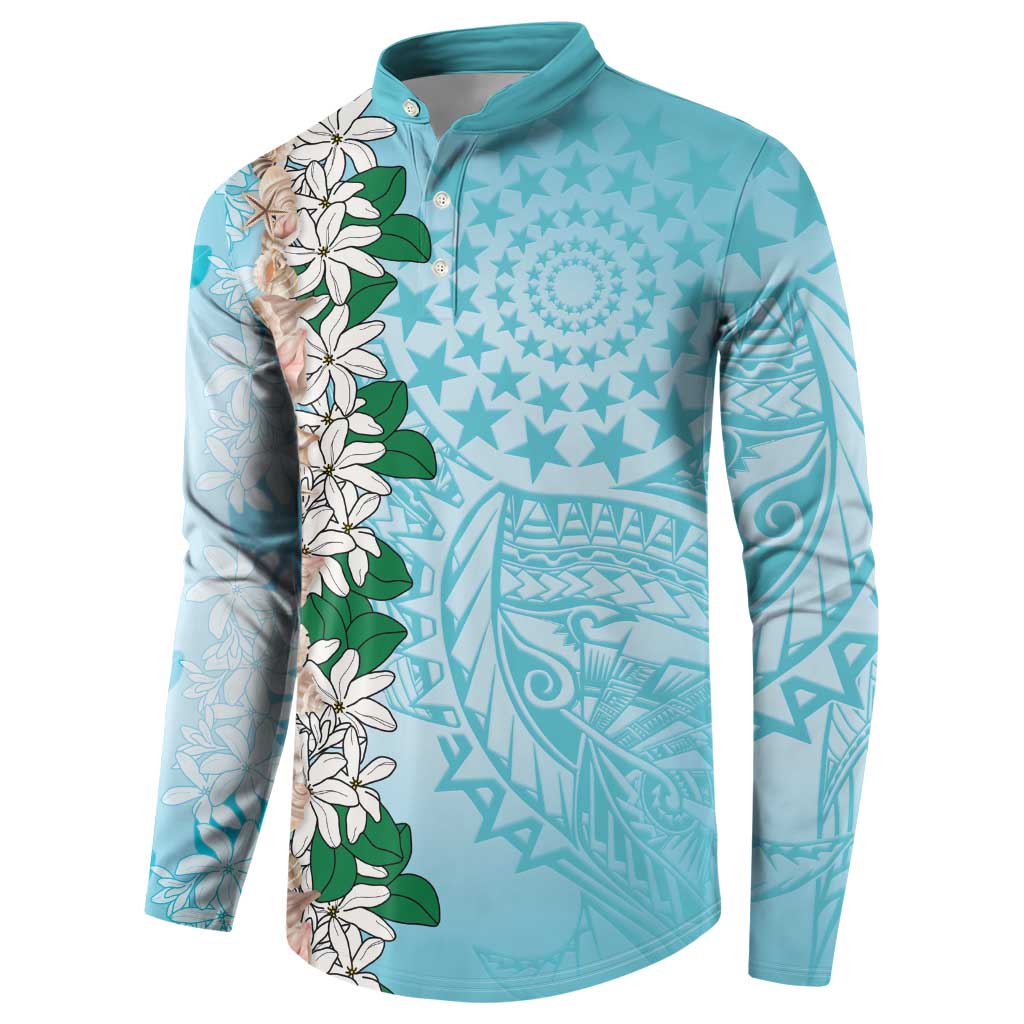 Cook Islands Tiare Maori With Conch Shell Button Sweatshirt Pasifika Fest Polynesian Tattoo Turquoise