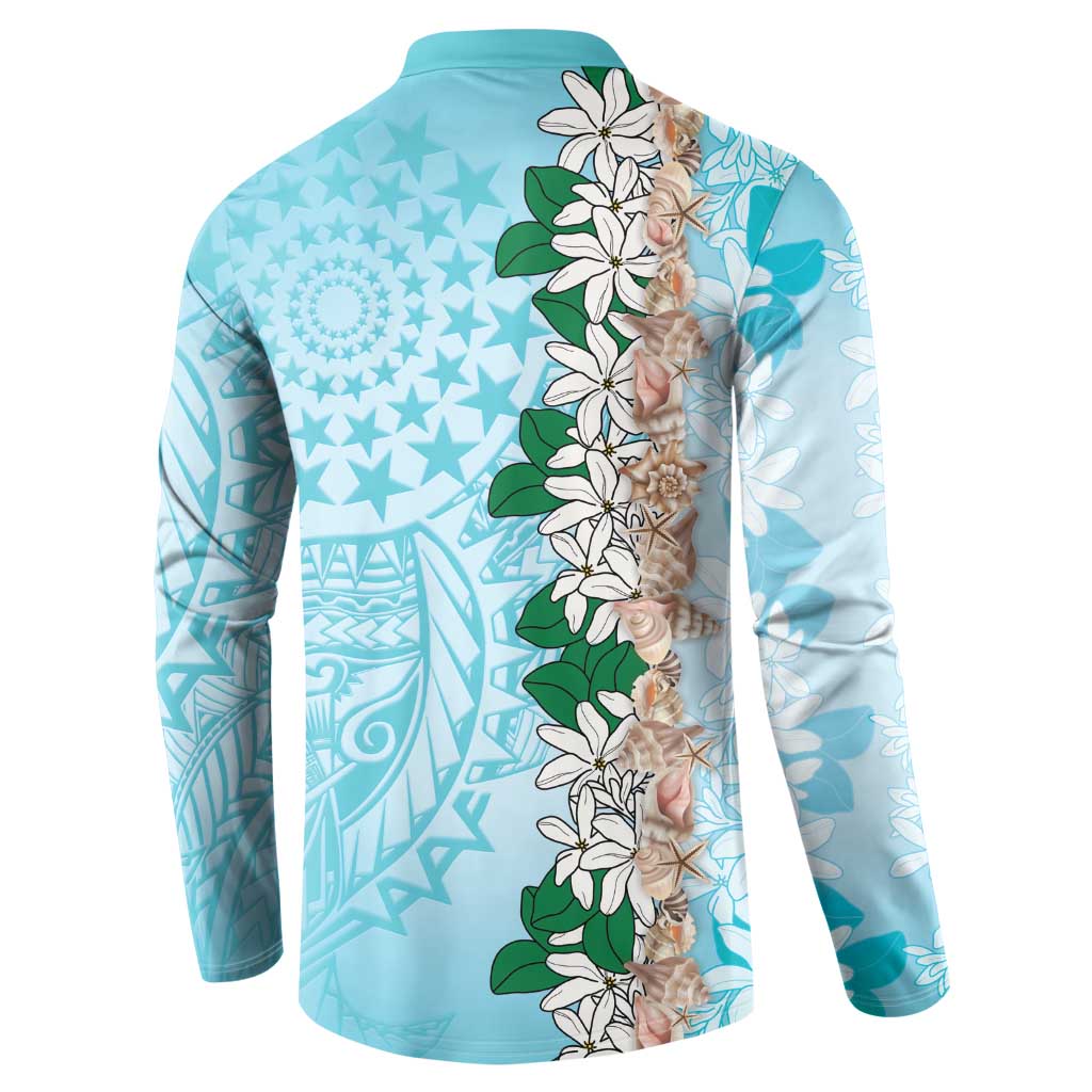 Cook Islands Tiare Maori With Conch Shell Button Sweatshirt Pasifika Fest Polynesian Tattoo Turquoise