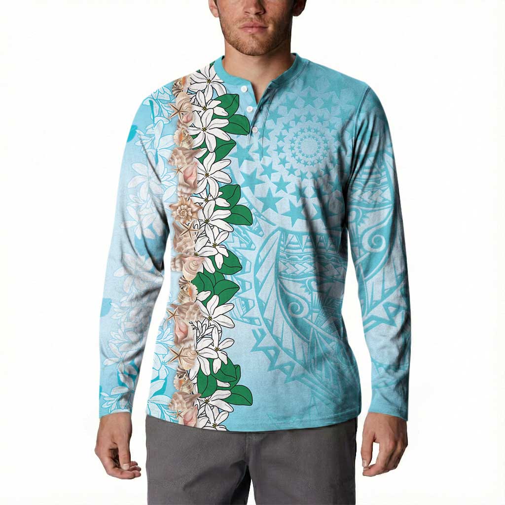 Cook Islands Tiare Maori With Conch Shell Button Sweatshirt Pasifika Fest Polynesian Tattoo Turquoise