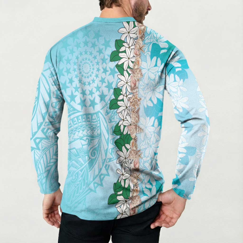 Cook Islands Tiare Maori With Conch Shell Button Sweatshirt Pasifika Fest Polynesian Tattoo Turquoise